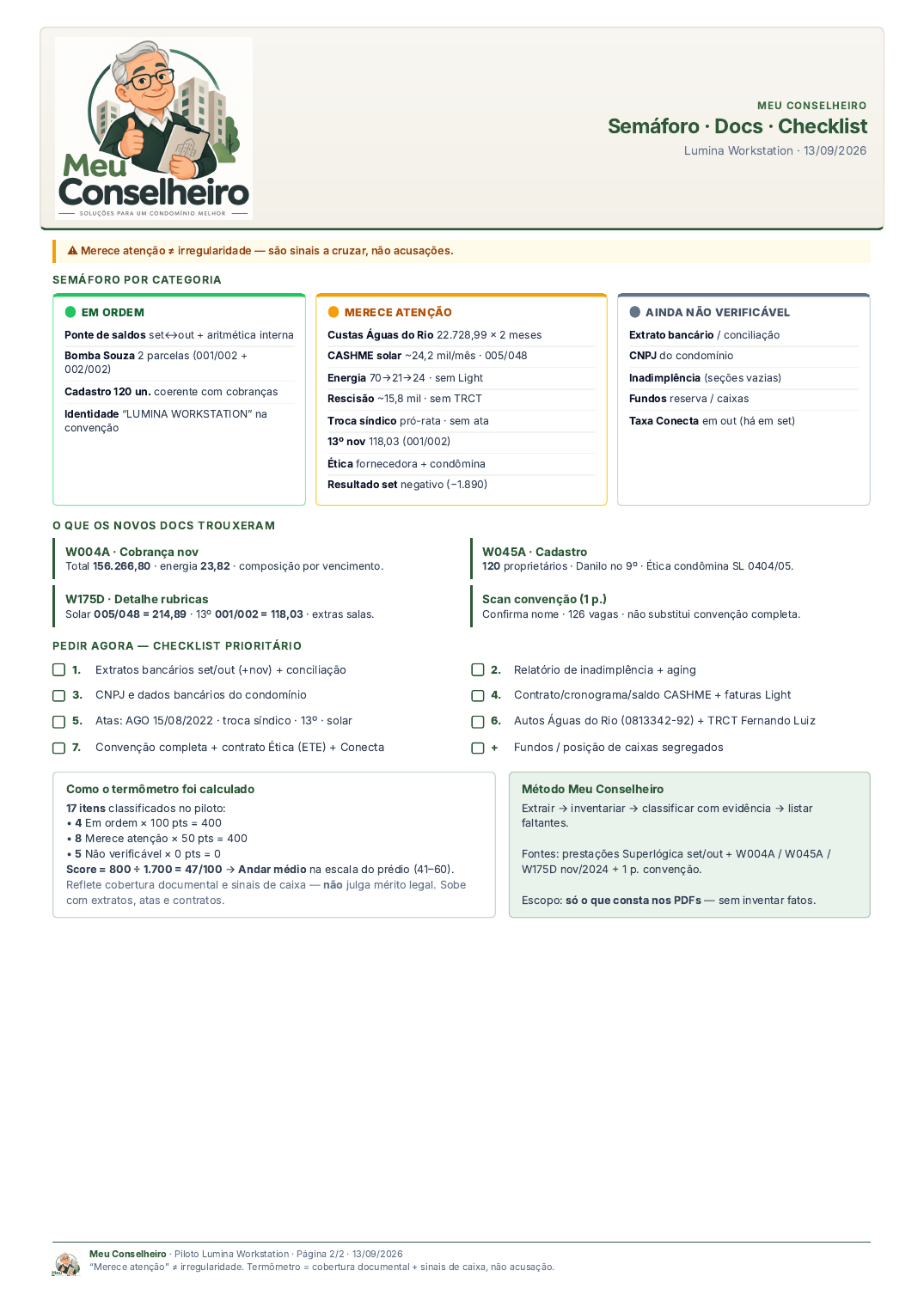 Exemplo de relatório Meu Conselheiro — página 2 do diagnóstico visual